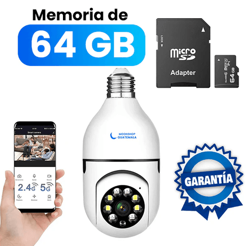 Cámara de seguridad tipo bombilla T DAY con memoria de 64 GB Wifi sensor de movimiento