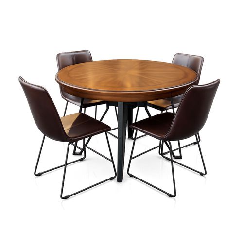 Set de comedor mesa redonda con 4 sillas forradas en cuerina