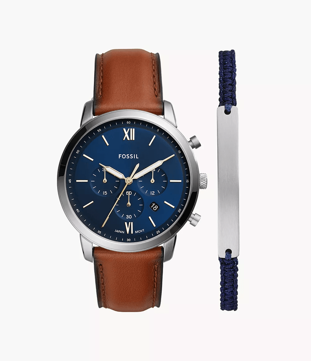 Reloj Fossil Vintage para caballero con correa de cuero modelo: FS5708SET