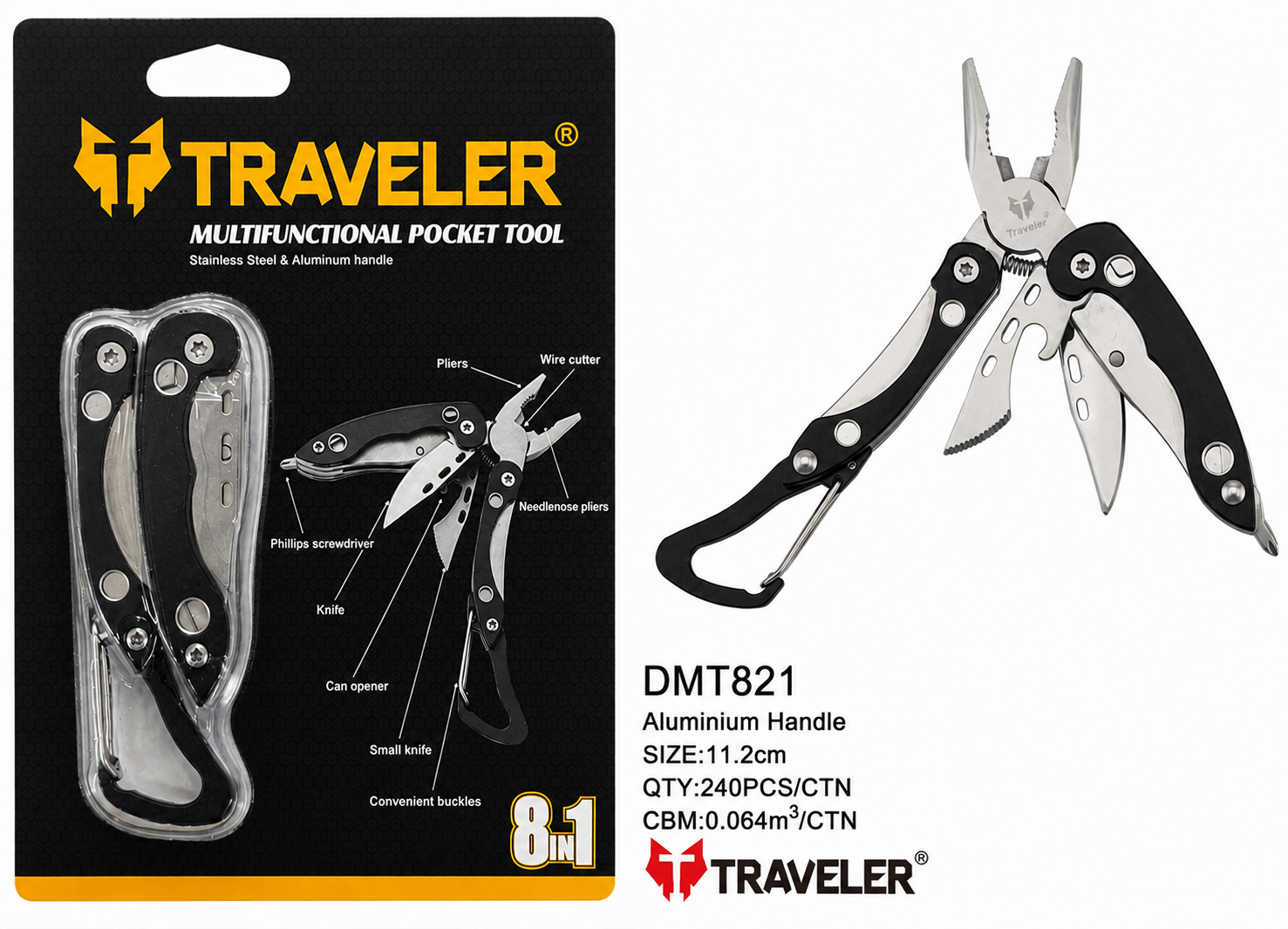 Navaja Suiza Traveler multiusos con alicate negro DMT821