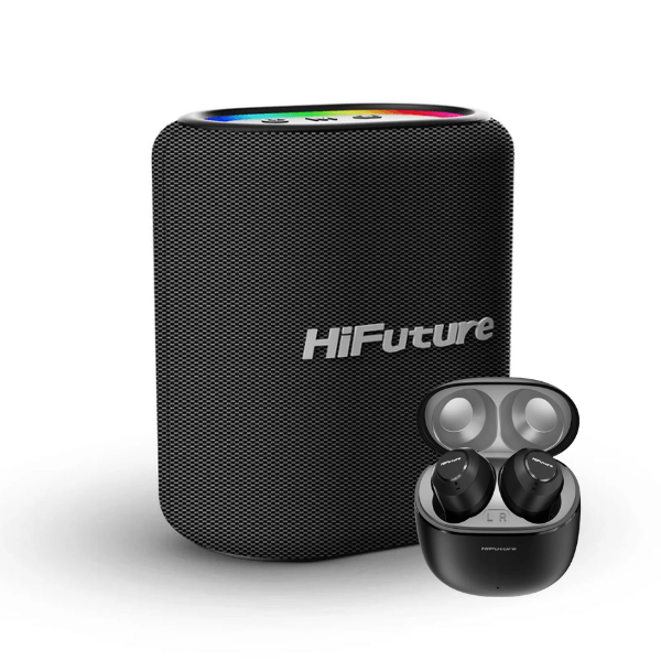 Combo Bocina Portátil Vocalist 50W + Audífonos In ear OlymBuds color negro