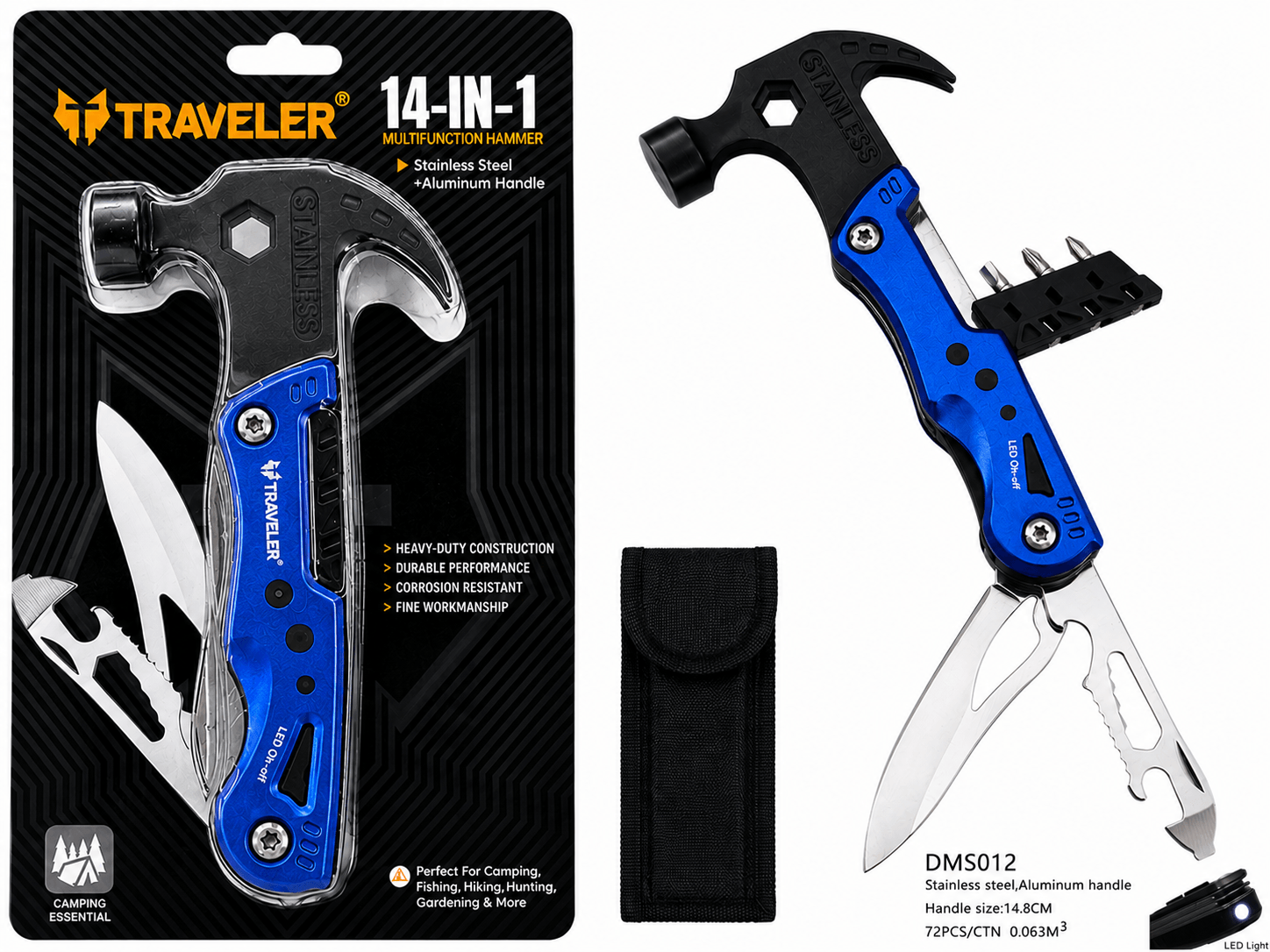 Navaja Traveler multiusos con función martillo azul DMS012