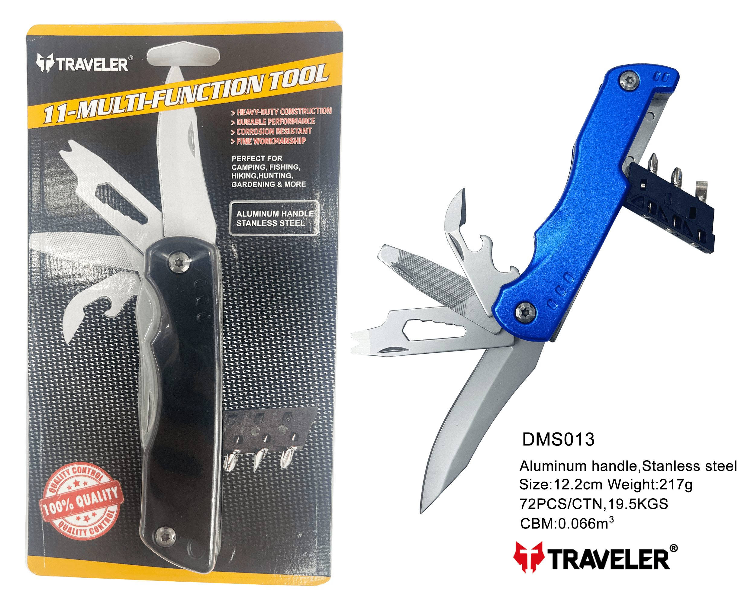 Navaja Traveler de acero inoxidable 9 en 1 azul DMS001
