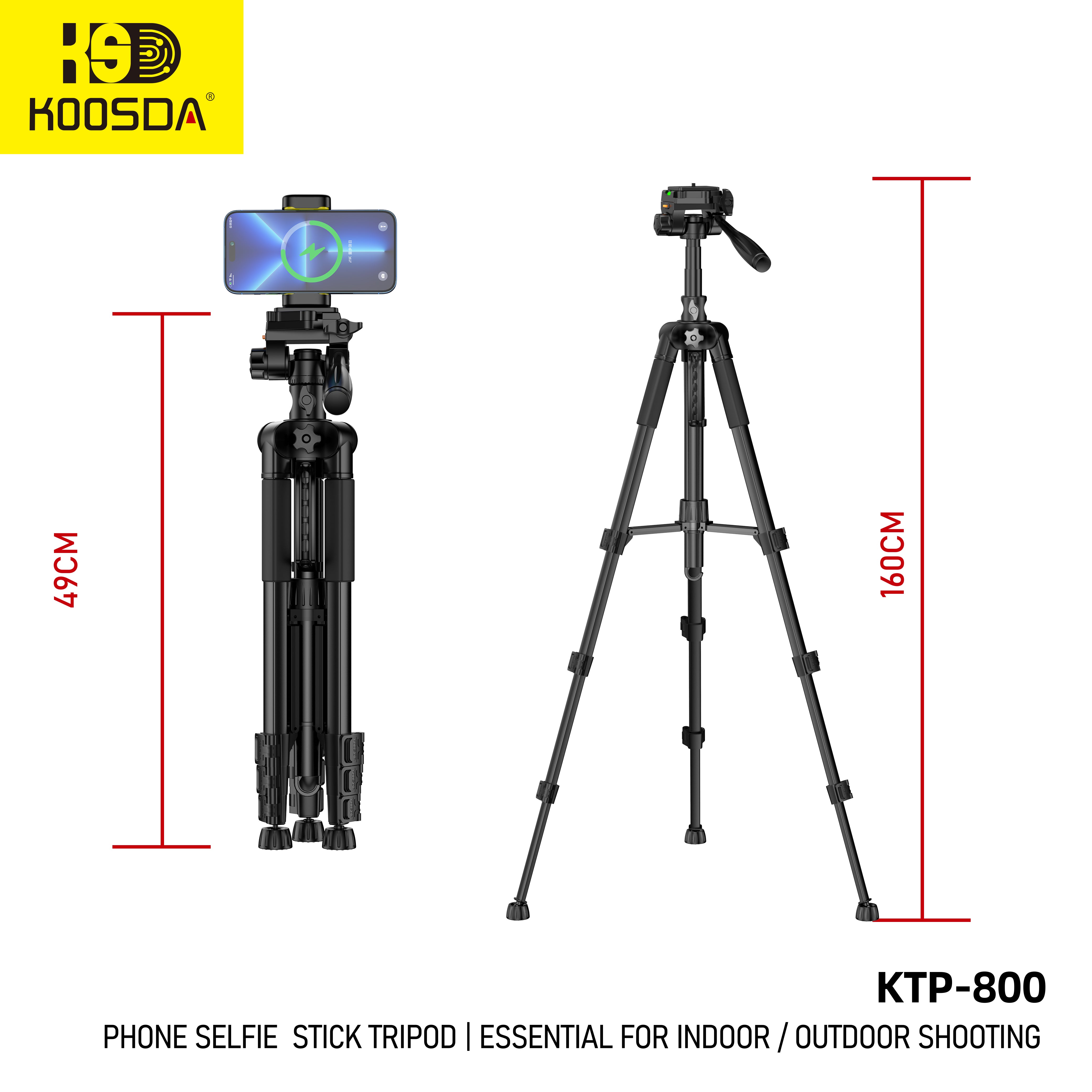Trípode Profesional Koosda para Celular y Cámara – 1.6 m KTP-800