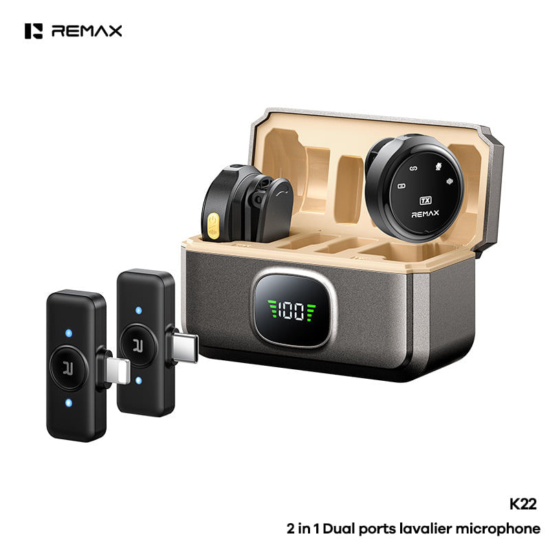 Micrófono Remax Inalámbrico de Solapa 2 en 1 Type-C + Lightning K22