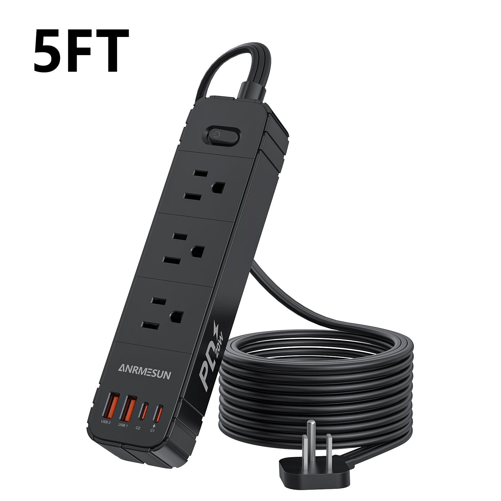 Regleta Eléctrica Anrmesun AP-S1301C con 3 Tomas AC, 2 USB-A y 2 USB-C PD 20W AP-S1301C-N