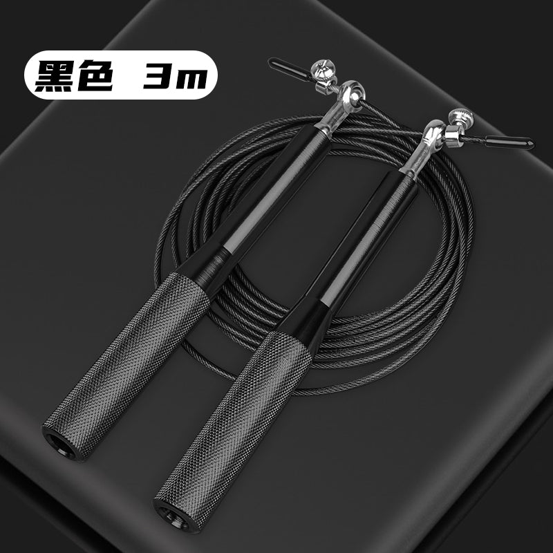 Cuerda de salto profesional con mango de aluminio y cable de acero #JF10-black