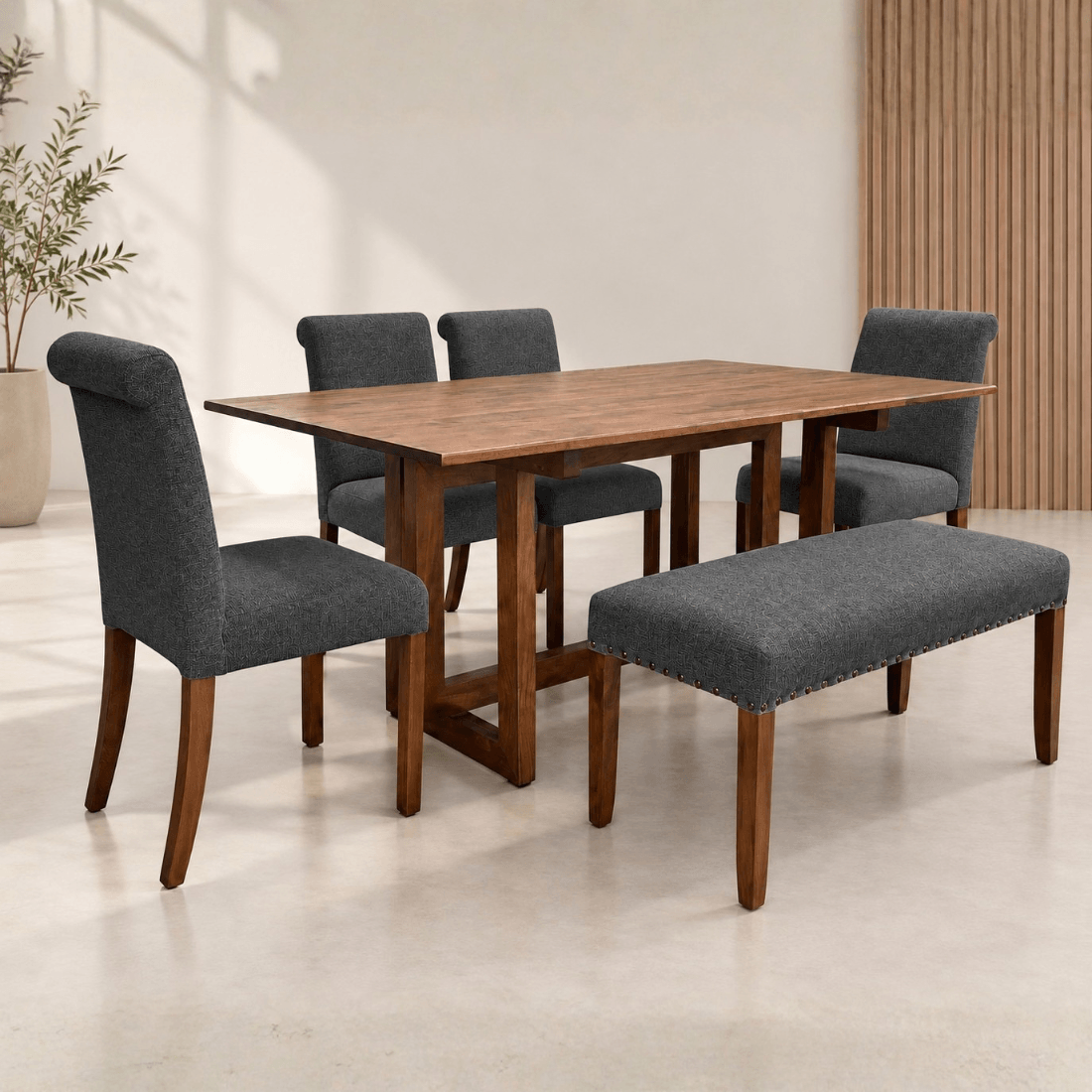 Juego de Comedor Denver para 06 Personas Top Madera y Tela Sued Gris