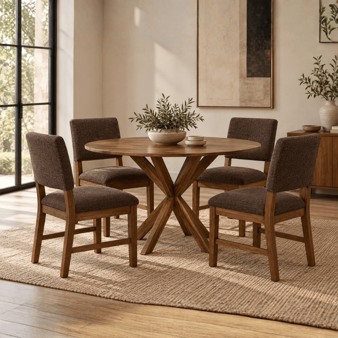 Juego de Comedor Tokio para 04 Personas en Tela Sued Café