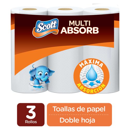 Toallas de Papel Desechable Scott Multi Absorb 3 Rollos
