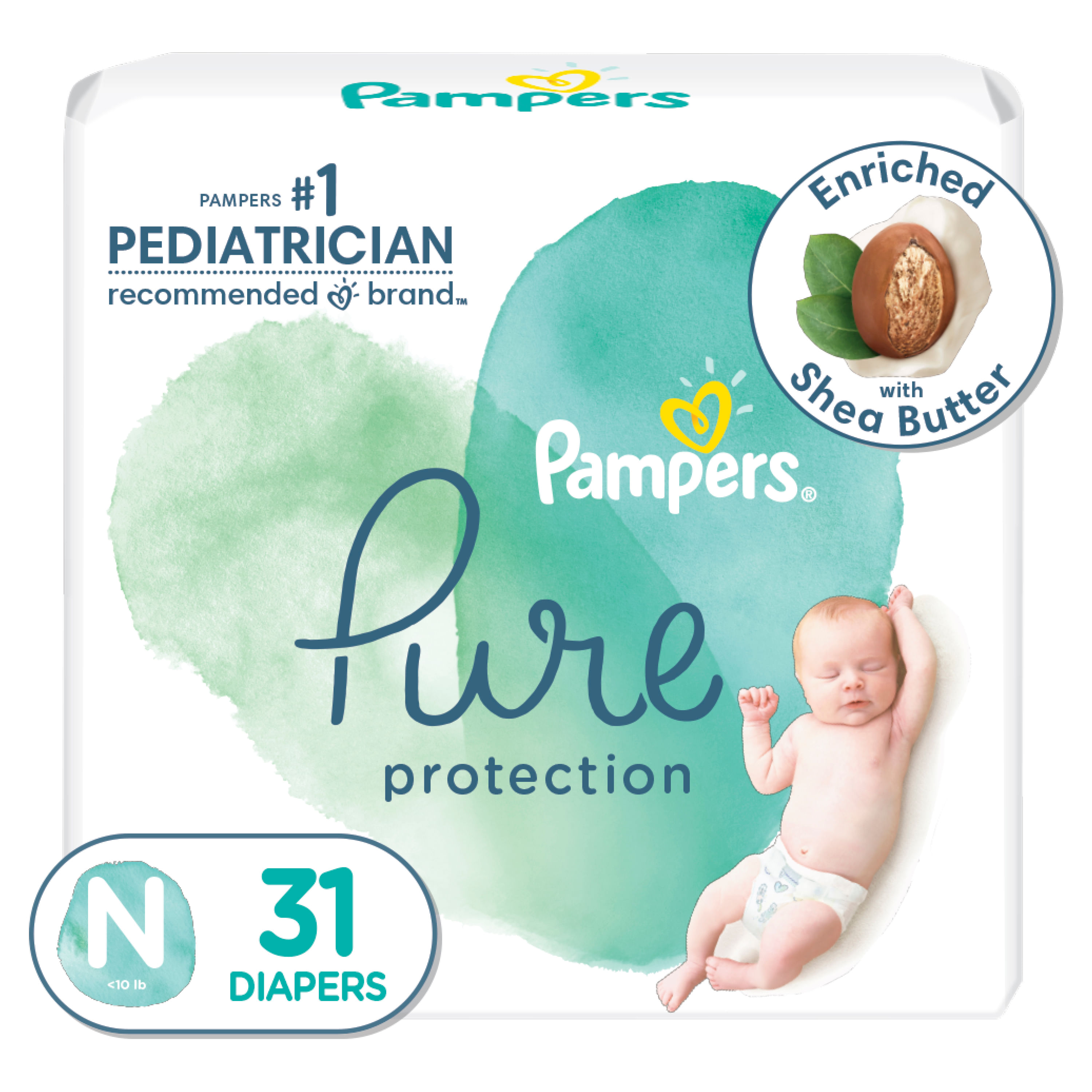 Pampers Pure Protection - Pañales prémium desechables e hipoalergénicos  para bebé, talla 1, 198 unidades