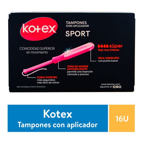 Tampones Kotex Sport Super Con Aplicador  -16Unidades
