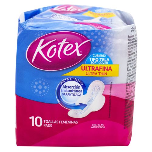 Toallas Femeninas Kotex Antibacterial -10Unidades