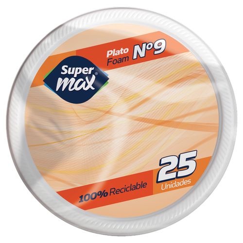 Plato Desechable Marca Supermax N9 Sin Division Foam - 25 Unidades