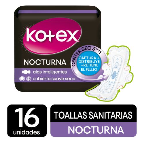 Toallas Femeninas Kotex Nocturna -16Unidades