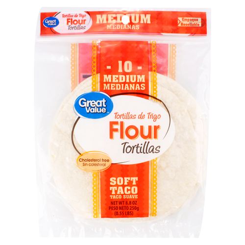 Tortilla Great Value De Trigo Para Taco - 250 g
