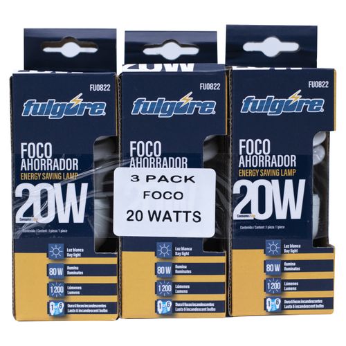 3 Pack Bombillos Fulgore Ahorradores Blanco- 20 Watts