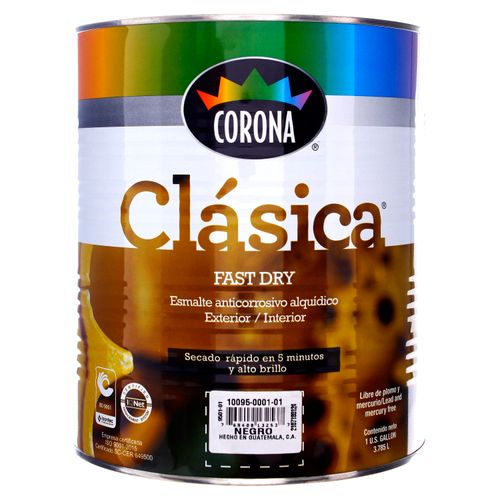 Pintura Corona Clasica Anticorrosivo Fast Dry Color Negro - 1 Galón