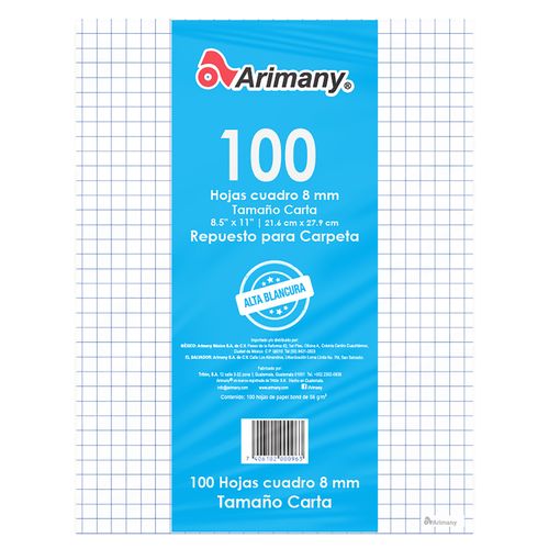 Hojas Arimany cuadriculadas 8 mm tamaño carta - 60 g