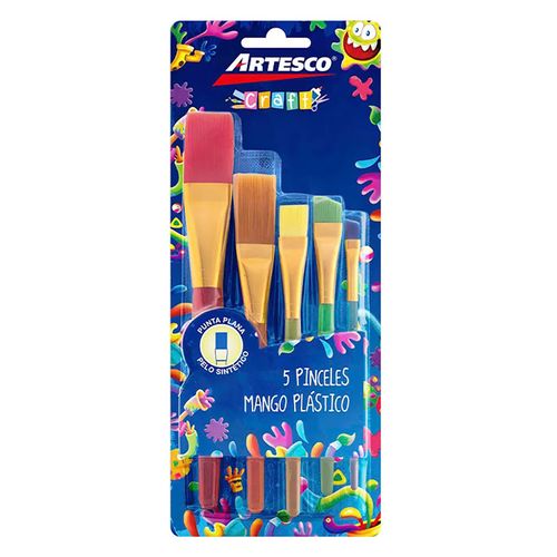 Pinceles Artesco 5 tamaños con mango plástico -  5 Uds