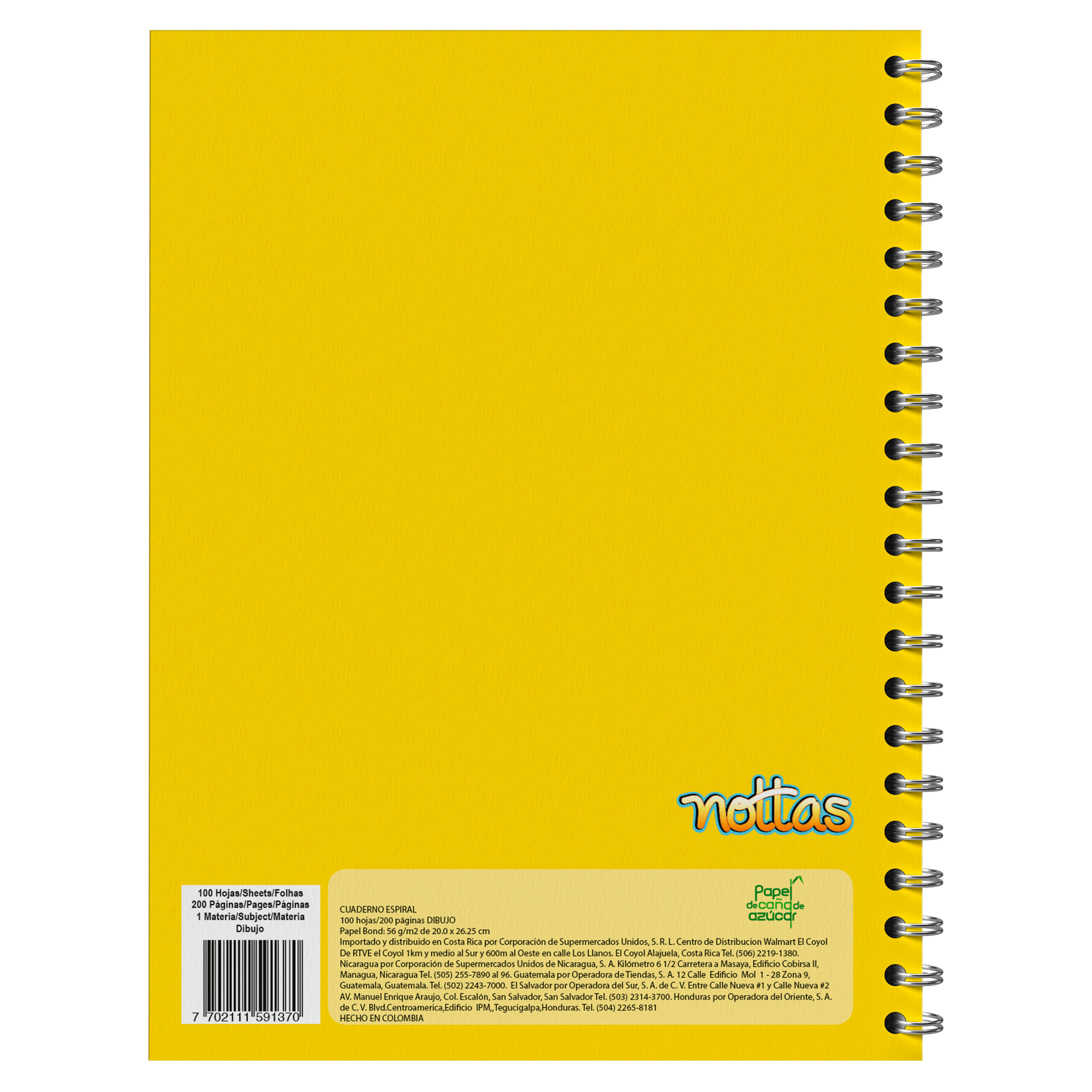 Cuaderno Espiral 100 Hojas Dibujo Amarillo