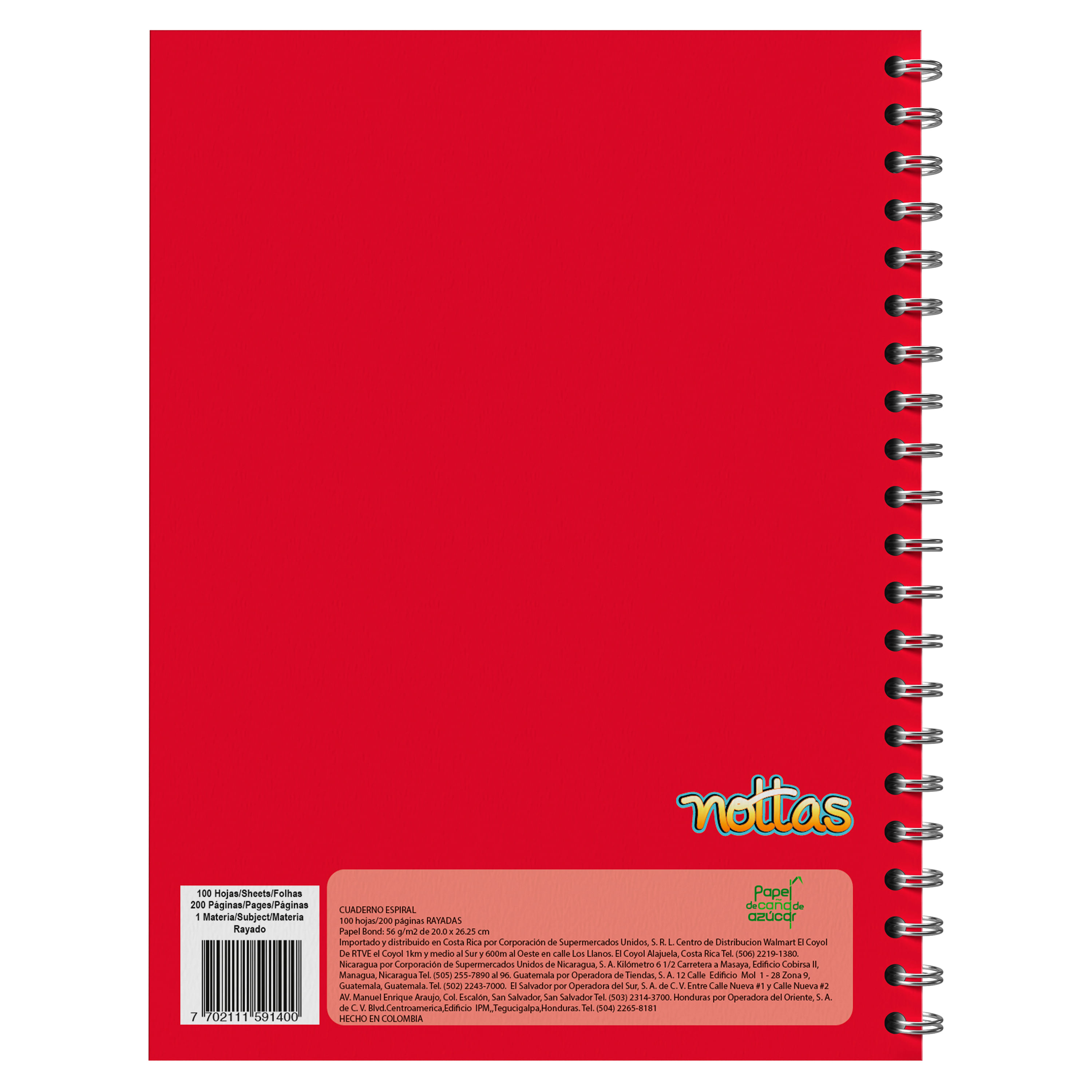 Cuaderno Espiral 100 Hojas Rayado Rojo