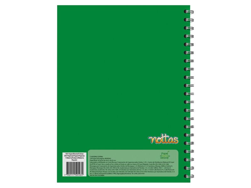 Cuaderno Espiral 100 Hojas Rayado Verde