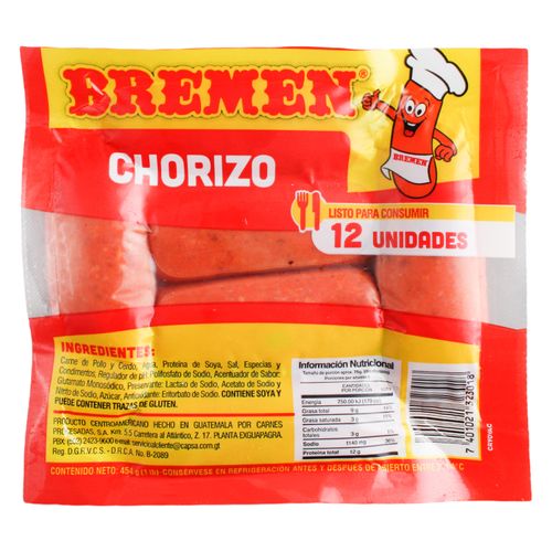 Chorizo Bremen Precocido 12 Unidades - 454gr