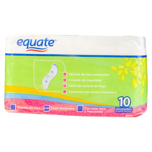 Toalla Sanitaria Equate Regular Sin Alas - 10 Unidades
