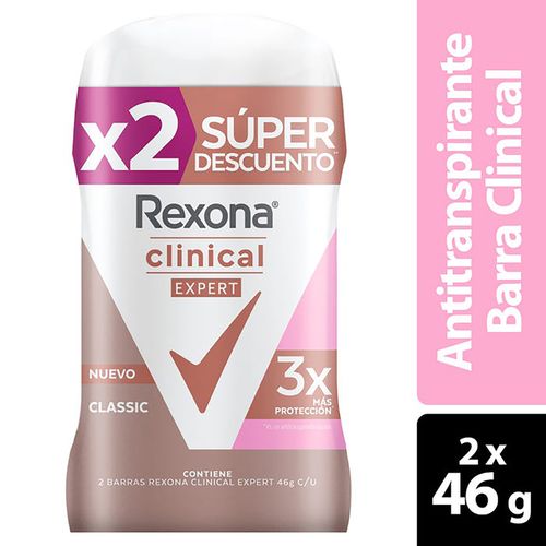 2 Pack Rexona Clinical Clas Barra Wom Y Alc -45Ml