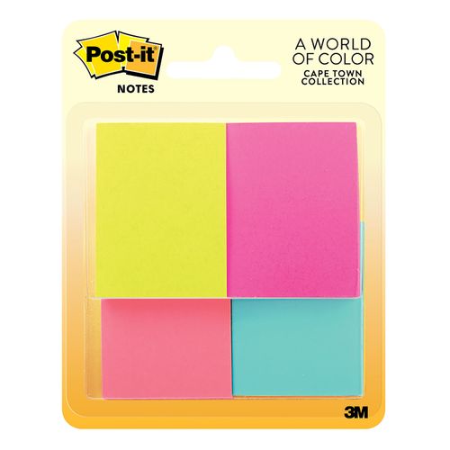 Notas Adhesivas Post-it® Color Cape Town 1.5x2in con 4 blocks,50 hojas cada block, Modelo 653-4AF