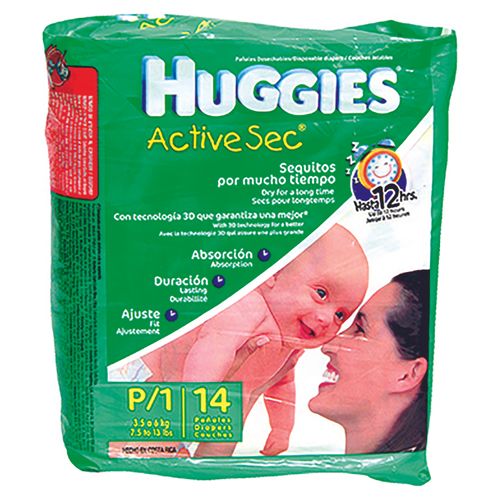 Pañal Huggies Active Sec Regular Talla P - 14 Unidades