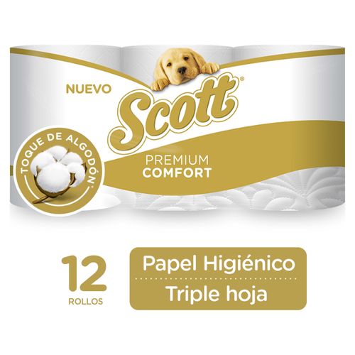 Papel Higiénico Scott Premium Comfort Triple Hoja - 12 Rollos