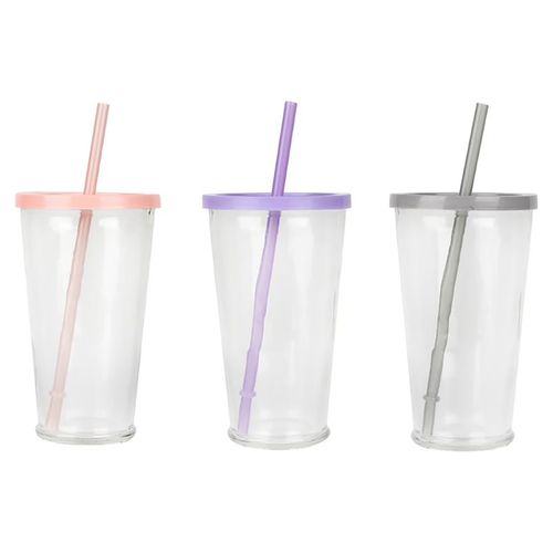 Vaso Mainstays De Vidrio Color Transparente Con Tapa Y Pajilla