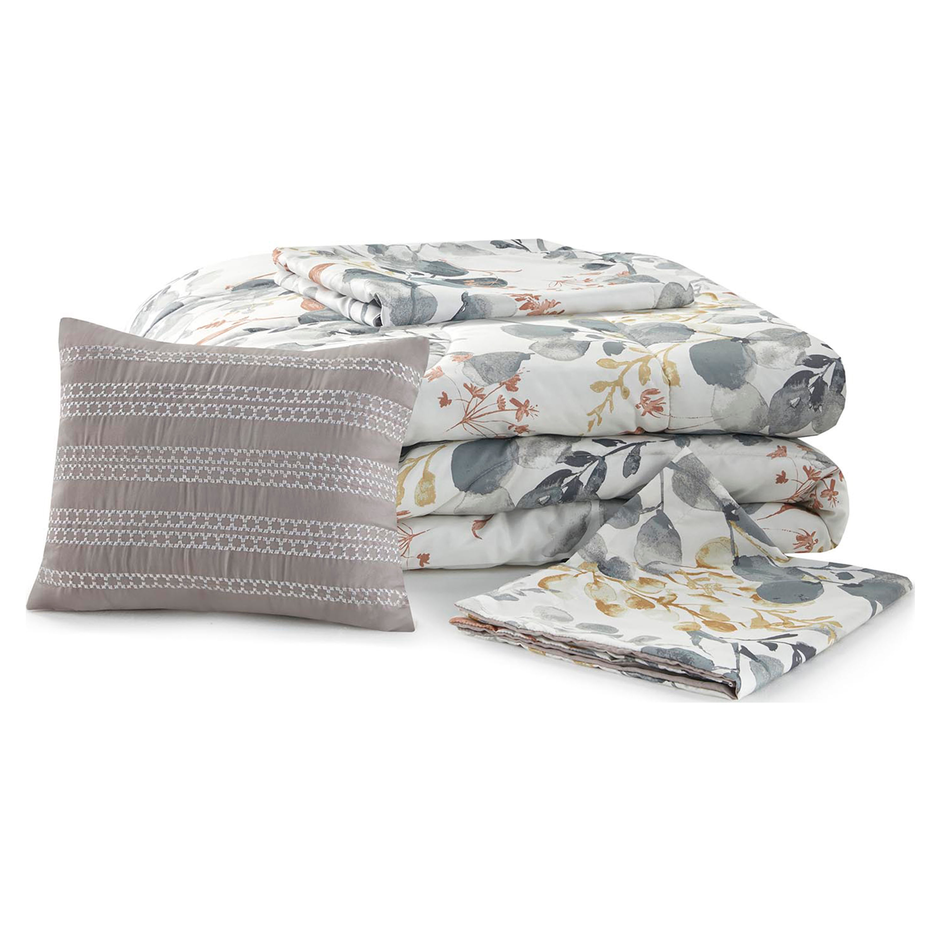 VCNY Home - Juego de edredón Queen, ropa de cama de 8 piezas con diseño  floral jacquard, suave y acogedora decoración de habitación (Arcadia gris