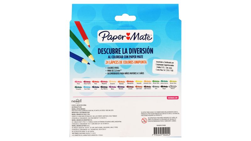 Set de 24 lápices de colores Paper Mate + sacapuntas con depósito