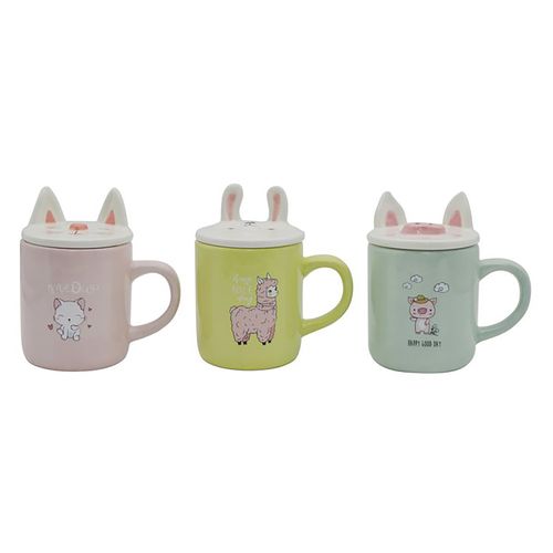 Taza De Ceramica Mainstays Con Tapa Figura Animal 15 Oz Modelo Fc22Wm150