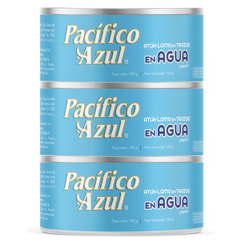 3 Pack Atun Pacifico Azul Lomo en Trocitos en Agua - 420gr