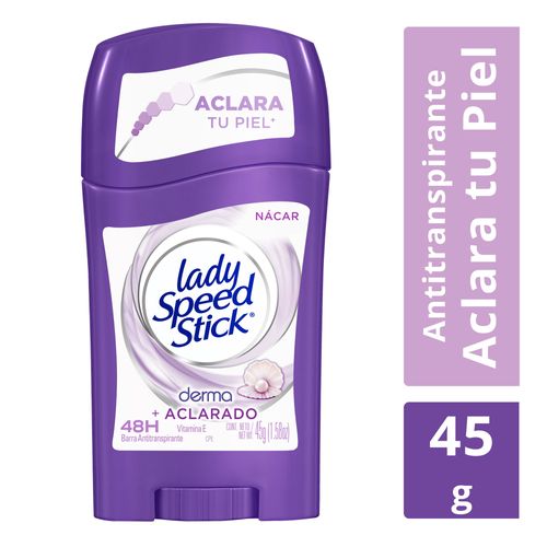 Desodorante Antitranspirante Lady Speed Stick Derma + Aclarado Vitamina E Nacar Barra 45 g