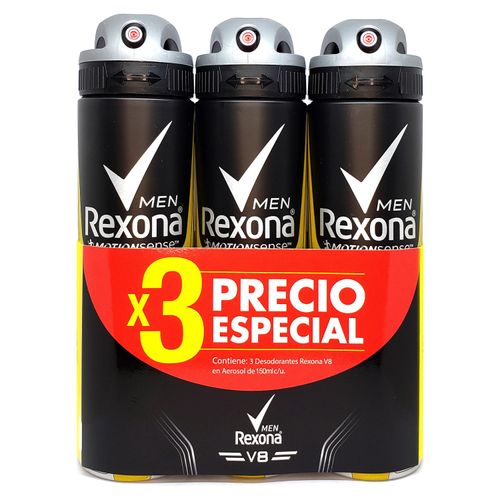 3 Pack Desodorante Rexona Spray Men V8 -450ml