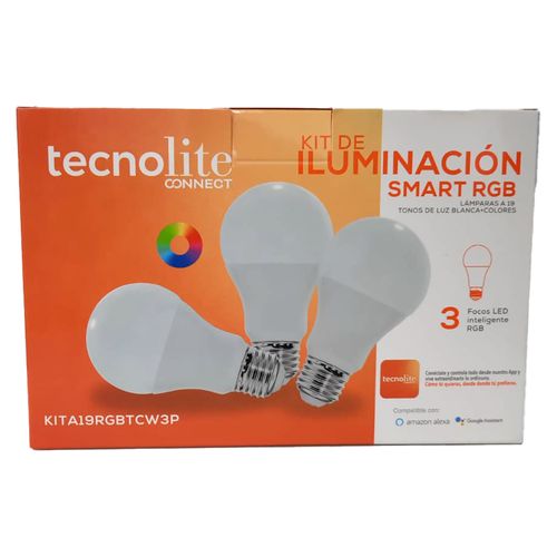 Tecnolite, KIT BOMBILLO LED 8W RGB 3 PCS CONNECT