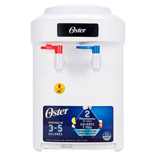Dispensador de agua Oster de mesa, 2 temperaturas de agua fria y caliente, color blanco, diseño compacto