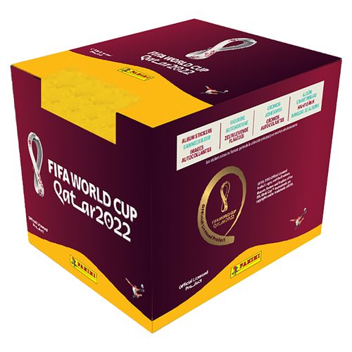 Cubo de postales con 104 sobres Marca Panini Mundial de fútbol FIFA Qatar 2022