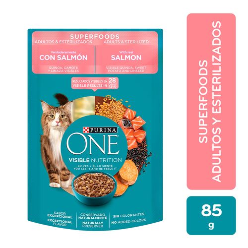 Alimento húmedo Purina para gato adulto one súper food salmón - 85 g