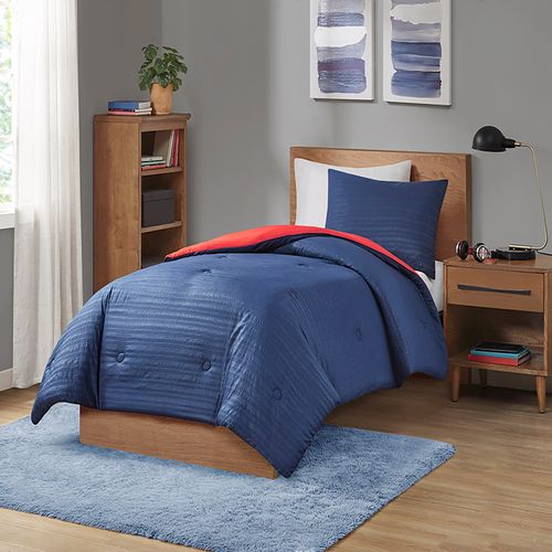 Edredón Mainstays Diseño Seersucker reversible , Tamaño Twin, 2 piezas color Navy , Modelo : WMCE10-346