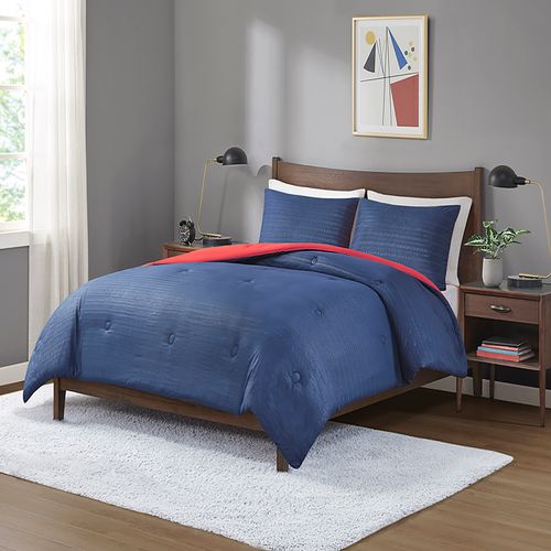 Edredón Mainstays Diseño Seersucker reversible ,Tamaño Full/Queen 3 Piezas Color Navy, Modelo :  WMCE10-347
