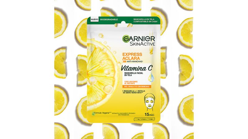 Skin Active Mascarilla Facial En Tela Express Aclara Vitamina C + Limón X1