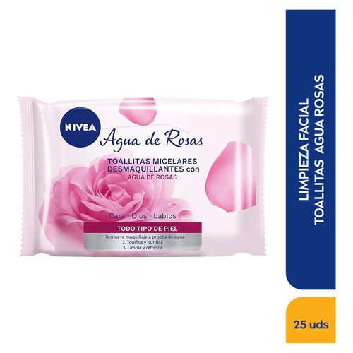 Toallas Nivea Face Agua Rosas - 25 Unidades