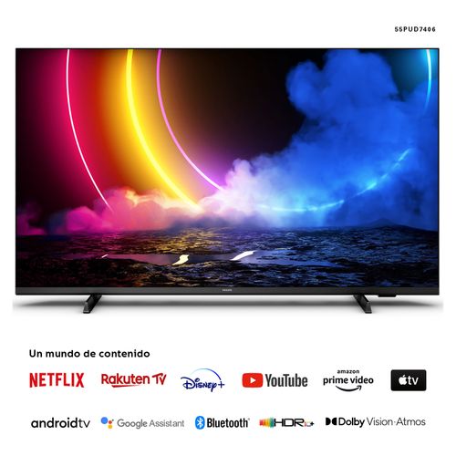Pantalla Smart TV 4K Philips UHD Led De 55 Pulgadas, Modelo 55Pud7406