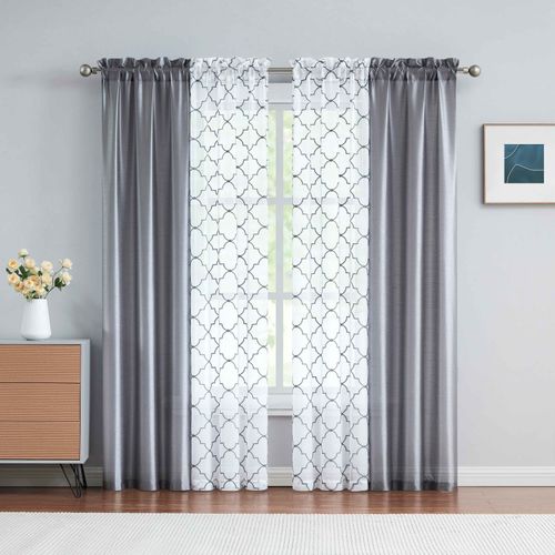 Set De 4 Cortinas Mainstays Para Sala Color Gris
